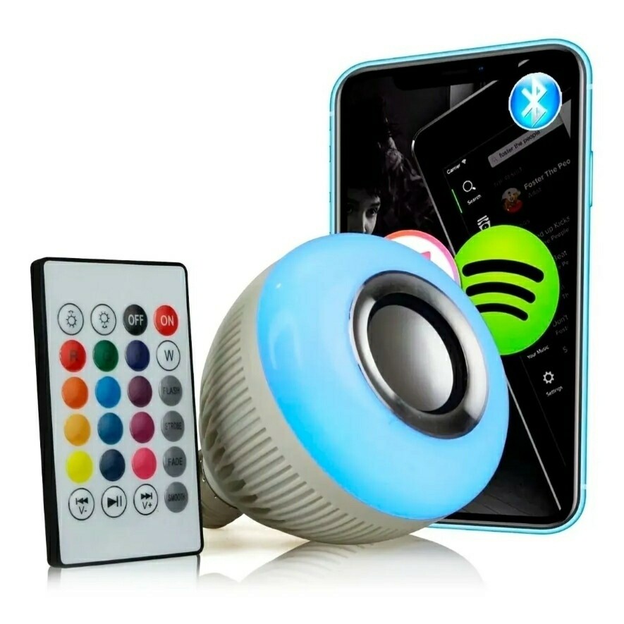 Lampada Bluetooth De Led Caixa De Som C Controle 12w Rgb