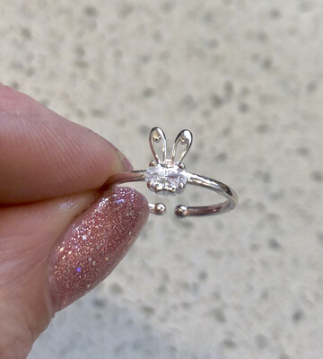 Silver Diamanté Bunny Ring