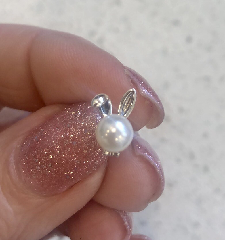 Silver Pearl Bunny Earrings