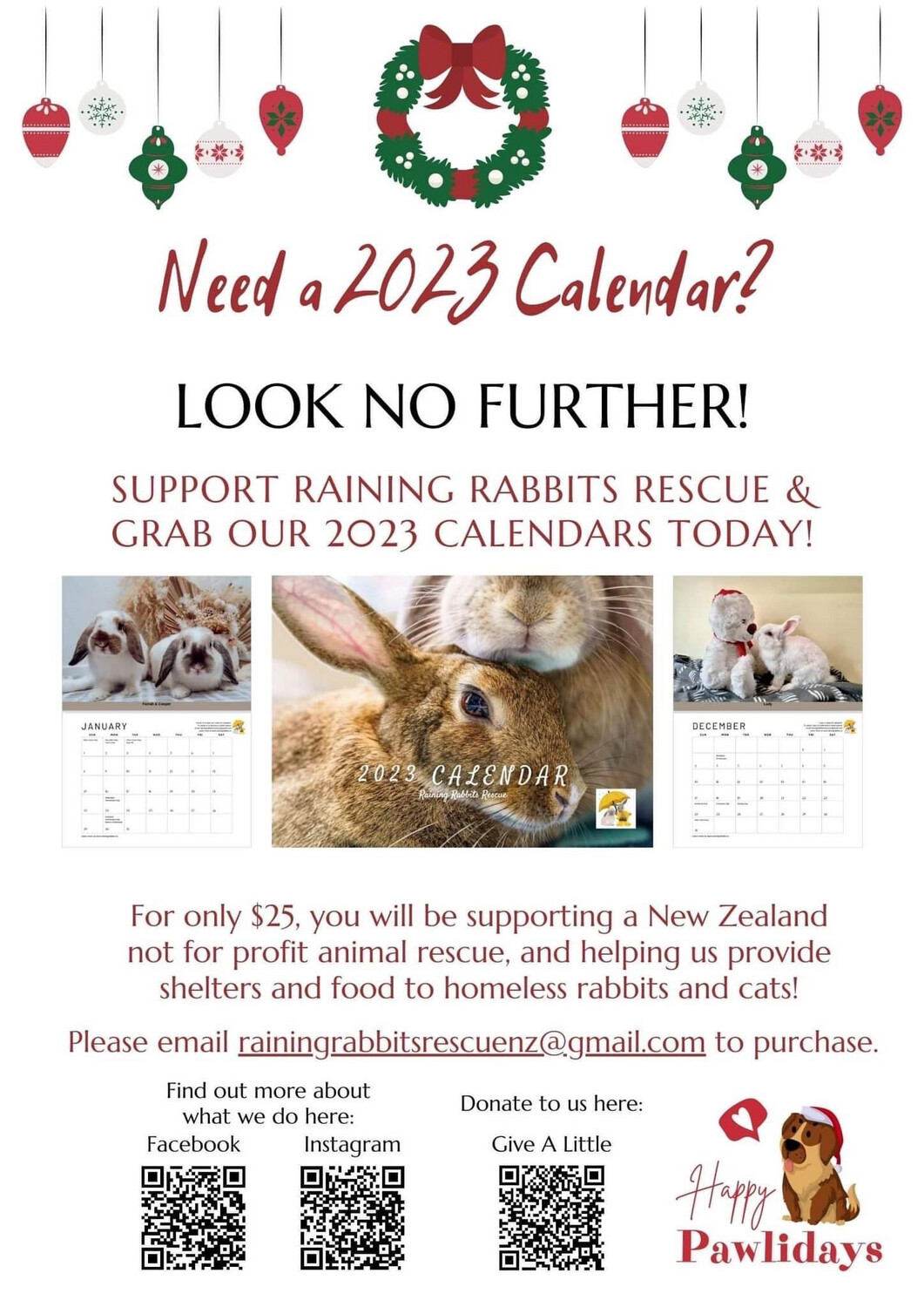Raining Rabbits Rescue 2023 Calendar