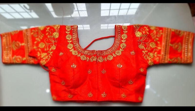 Red Raw Silk readymade saree blouse