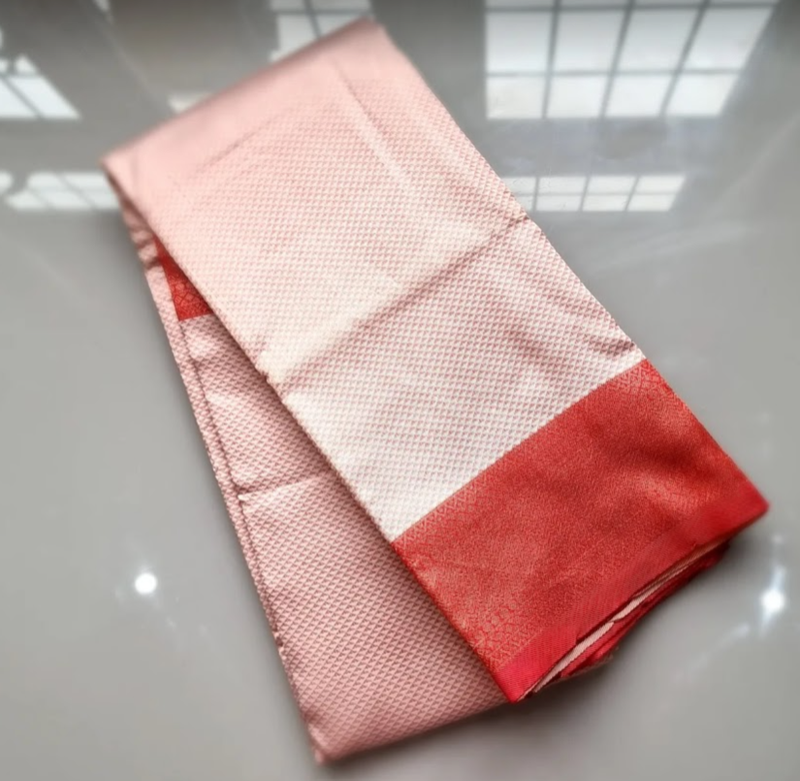White and Red  Banarasi Silk Saree