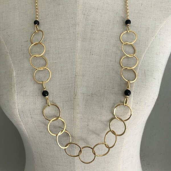 BN-1906 Silver and gold plated stone necklace