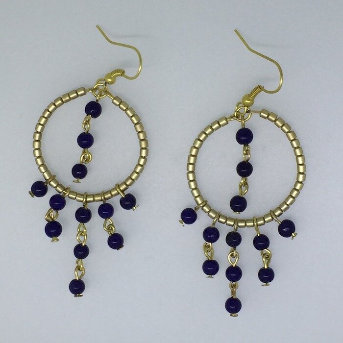 BE-11 Silver & Gold plated stone earrings