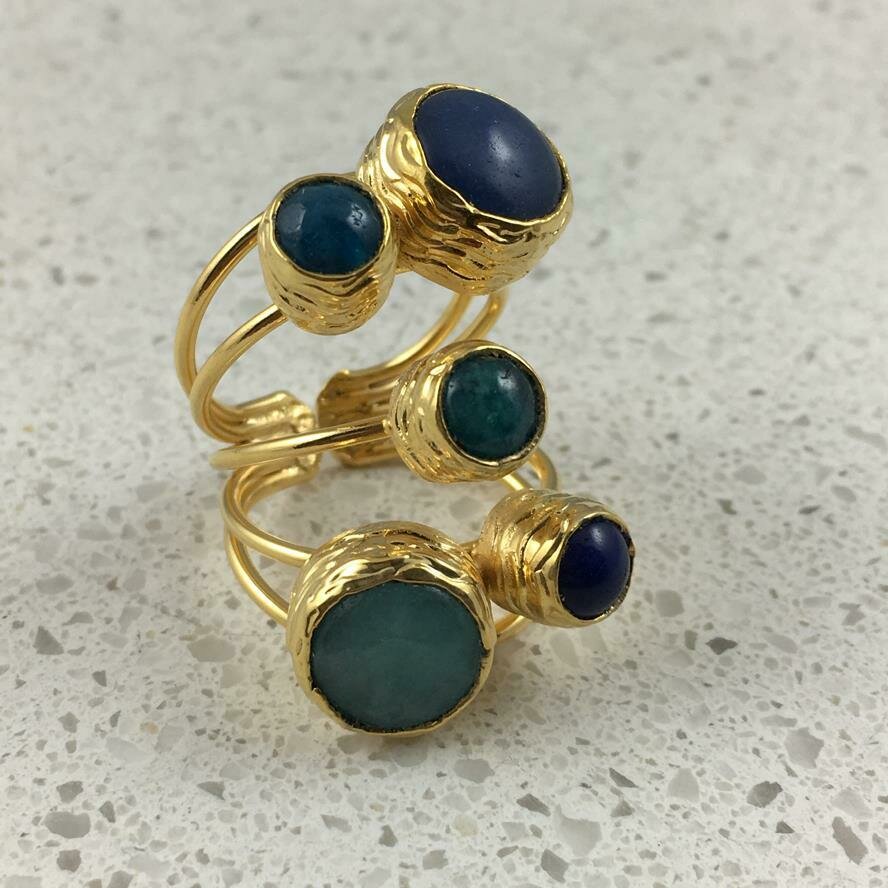 38501BL - Silver & Gold Plated Stone Ring