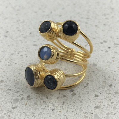 38501GRY - Silver & Gold Plated Stone Ring
