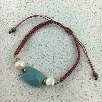 34303AQUA - Gold Plated Stone Cotton Bracelet