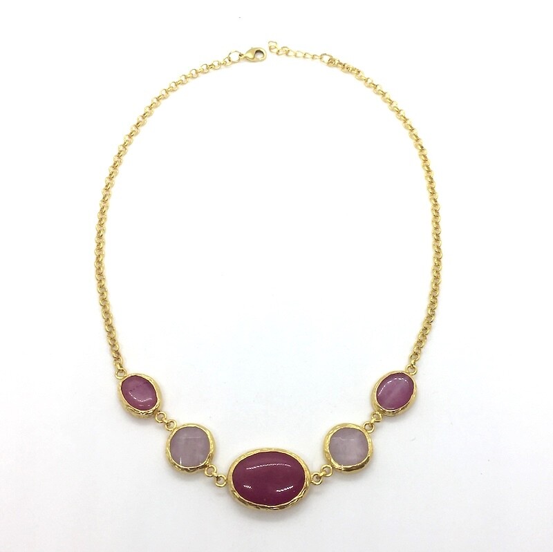 LHN-70 Gold plated stone necklace