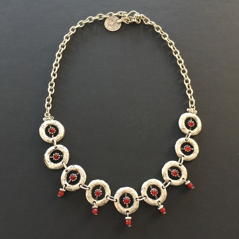 LHN-76 Red Silver plated stone jewellery