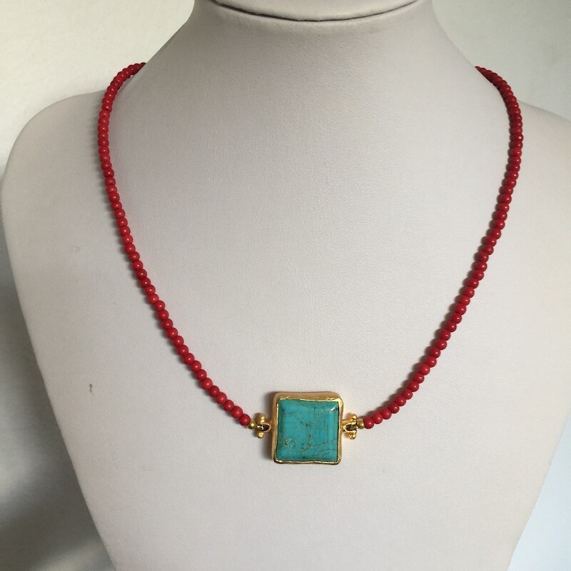 LHN-2230 Gold plated stone necklace