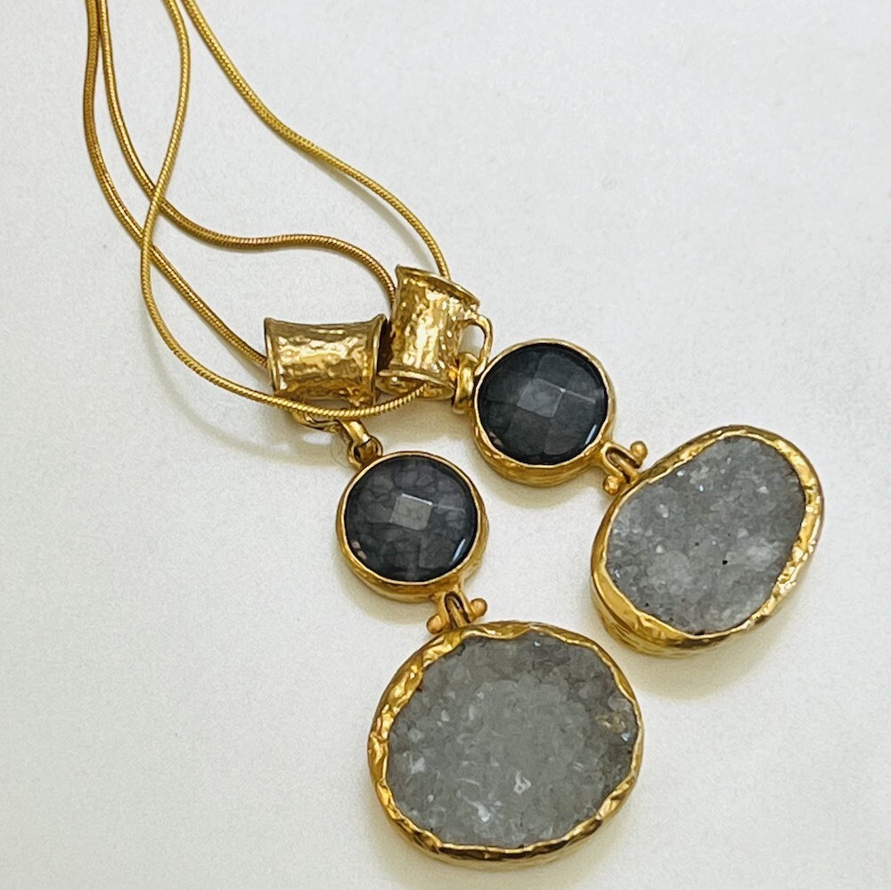 31412 - Silver & Gold Plated Stone Necklace