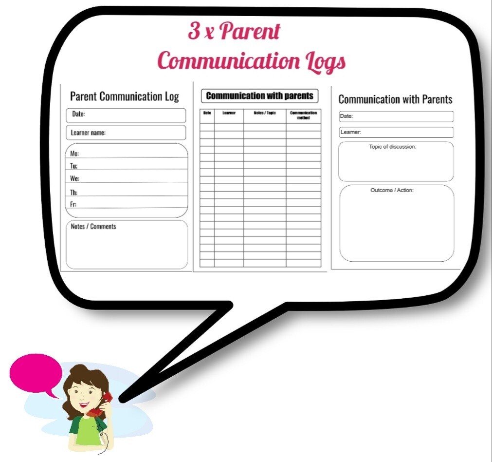 3 x Printable Teacher-Parent Communication log