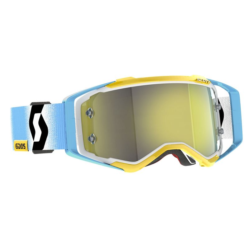 Scott Brilles PROSPECT 6 DAYS 2023 ARGENTINA White/Blue / Yellow Chrome Works (Caurspīdīgs Stikls Komplektā)