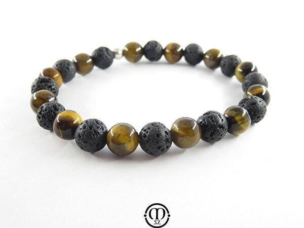 Bracelet en œil de tigre et lave (modèle homme)