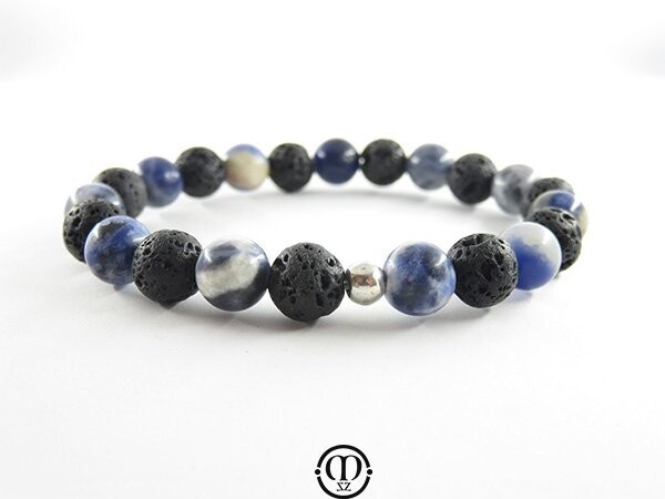 Bracelet en sodalite et en lave (modèle homme)