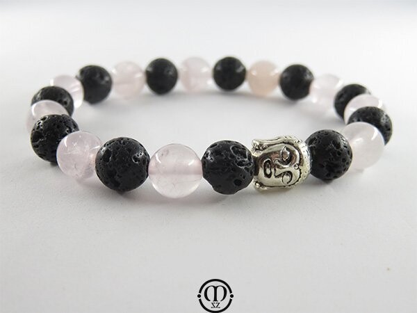 Bracelet en quartz rose et en lave