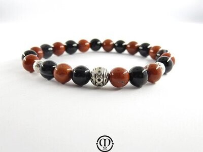 Bracelet en jaspe rouge et agate noire
