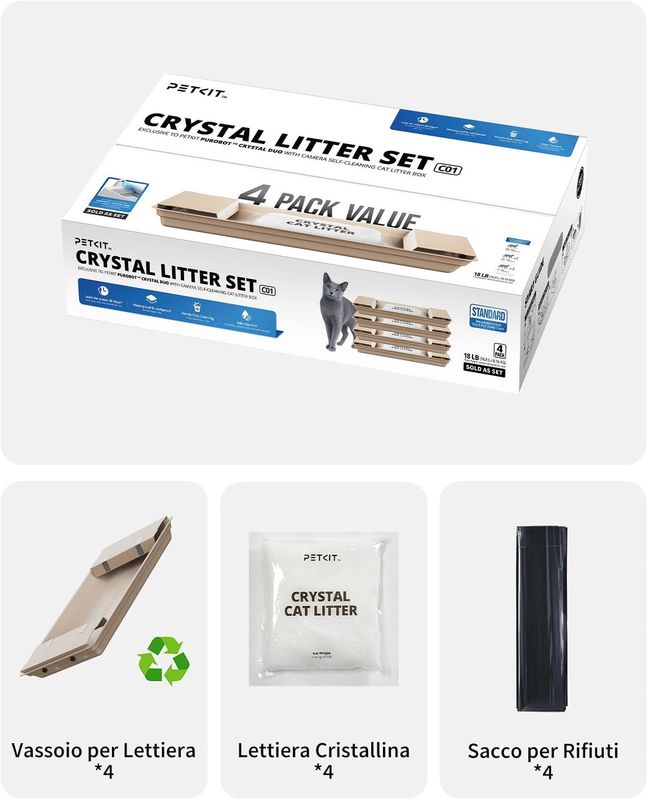 Set lettiera in cristalli PETKIT non agglomerante (4 pz)