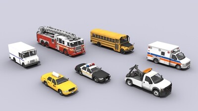 7 Service Vehicles 3D Models Collection