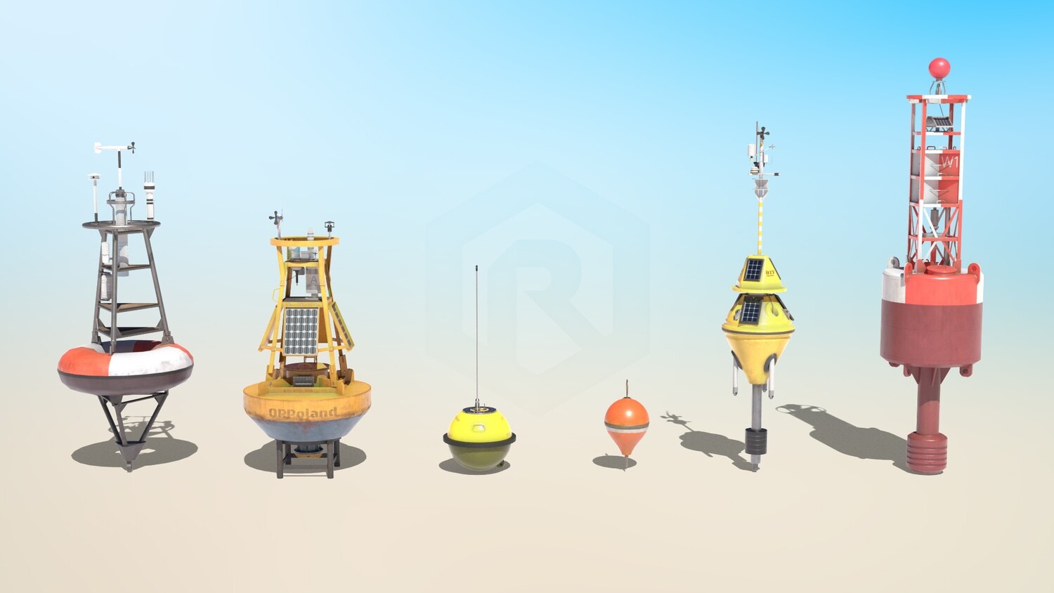 6 High-quality PBR Ocean Buoys 3D Models Collection