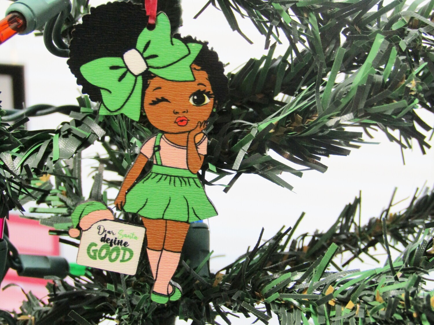 Christmas - Melanin Girls Ornament Bundle (Pink &amp; Green)