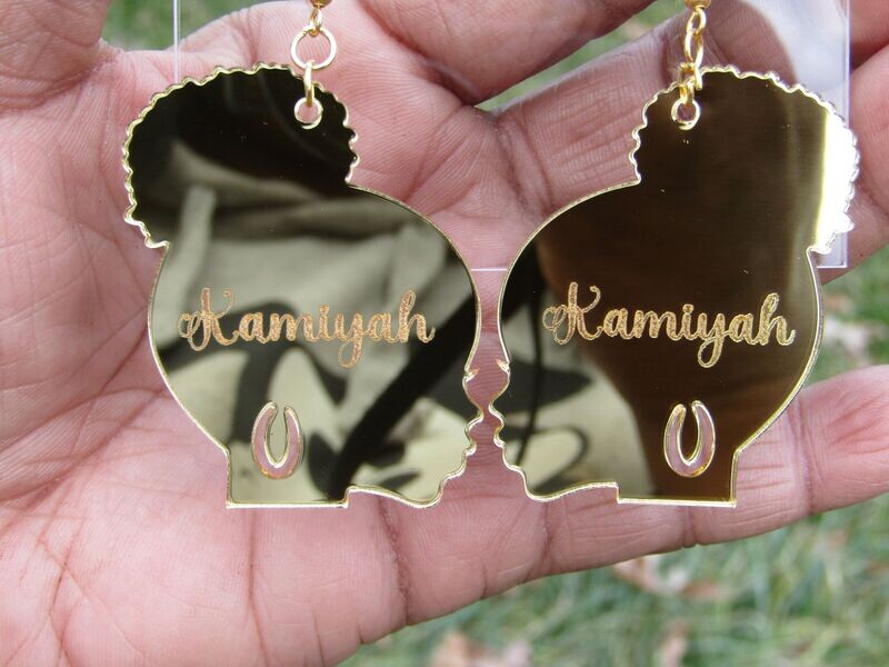 Mirrored Earrings - Natural Ponytail Name Earrings