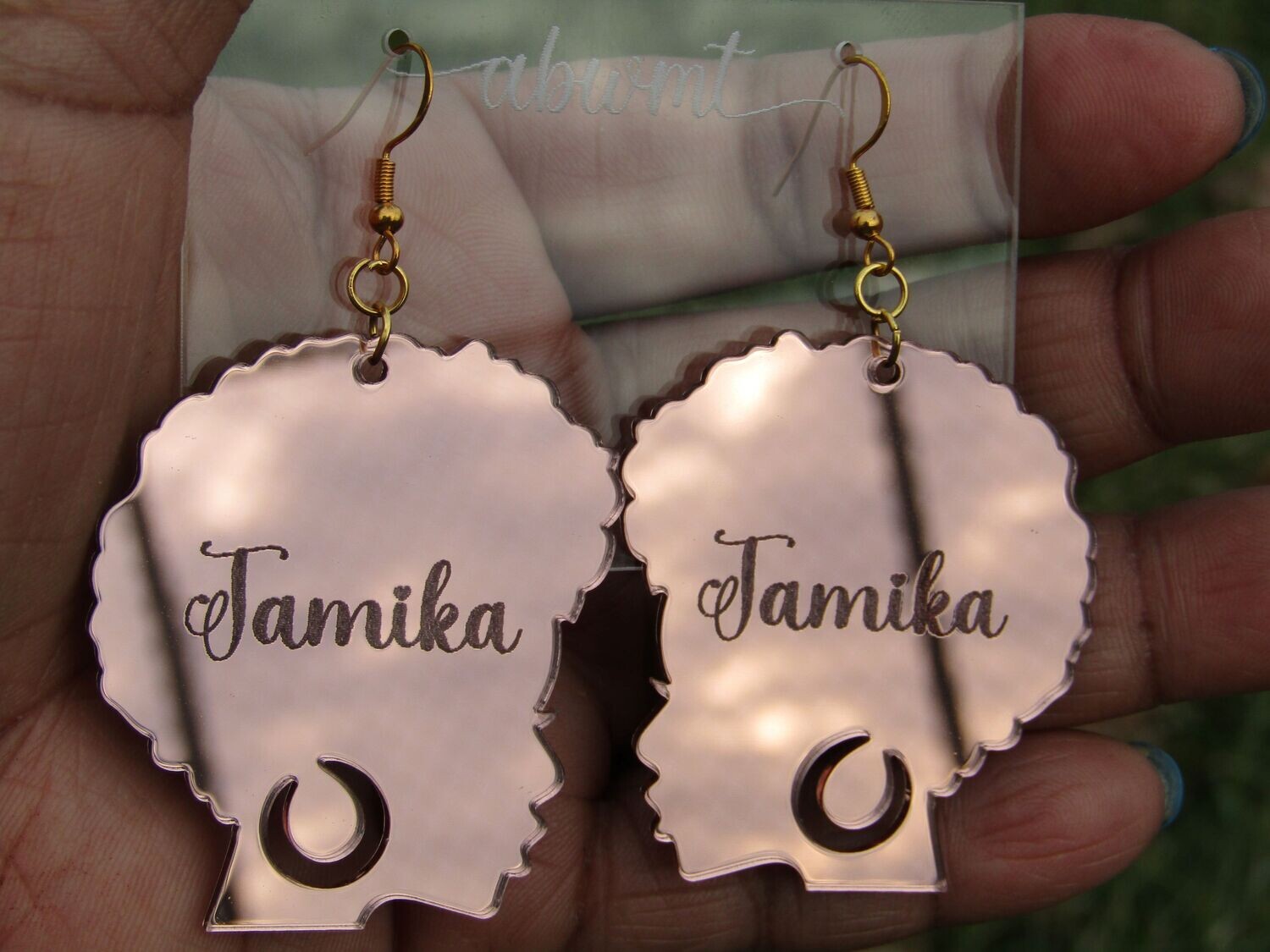 Mirrored Earrings - Tapered Afro Name Earrings