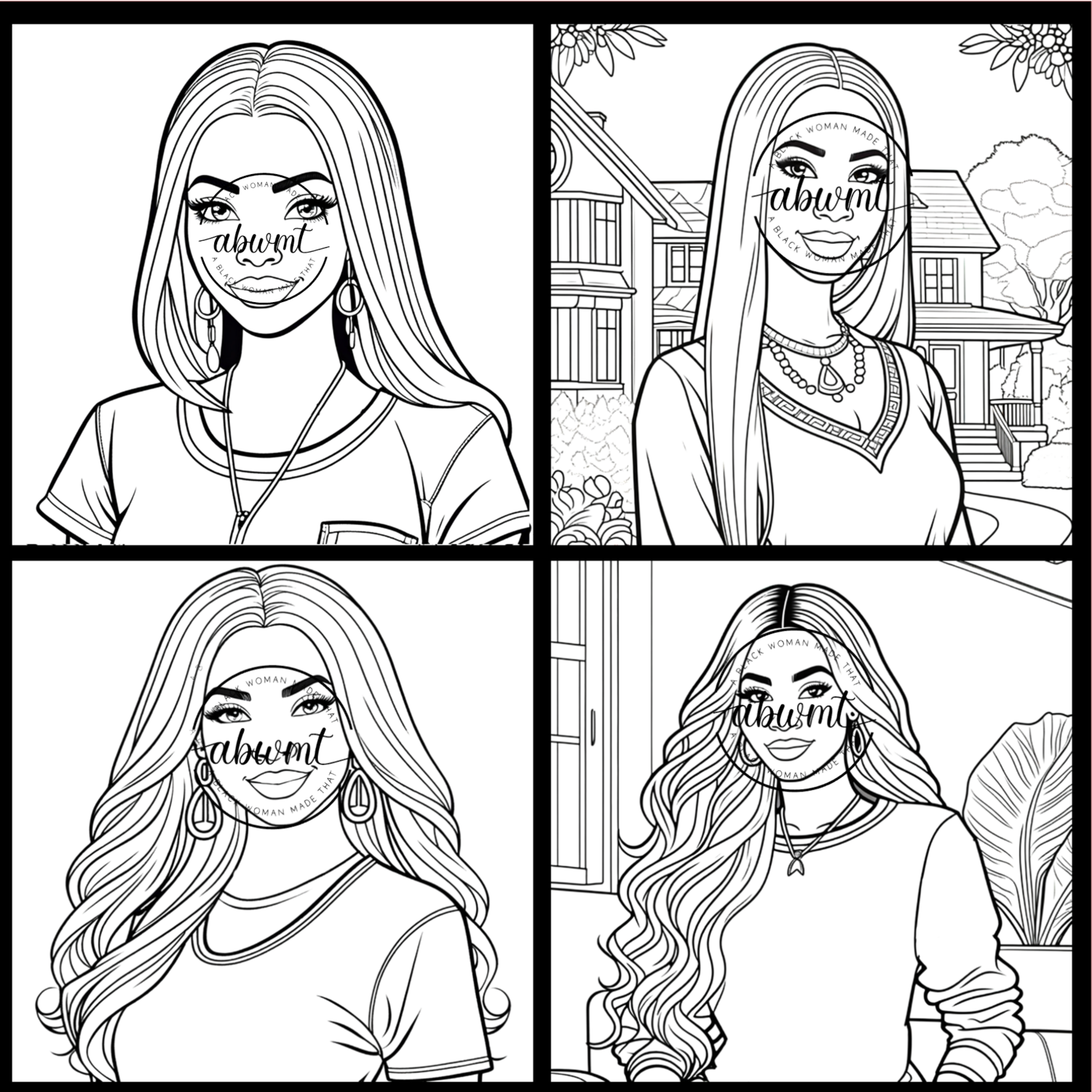 Image Bundles - 38 Long Hair Women Themed Coloring Sheets