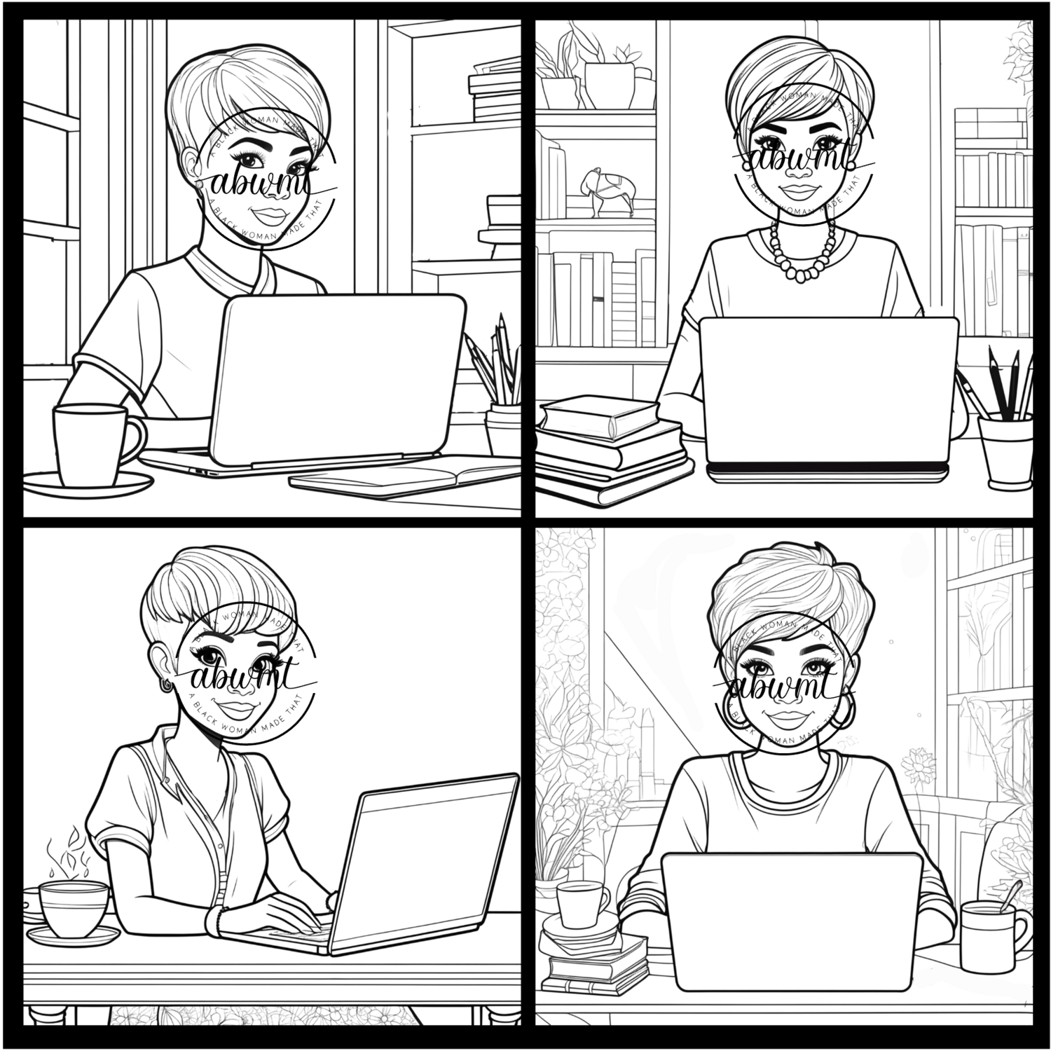 Image Bundles - 9 Business Women Pixie Themed Coloring Sheets