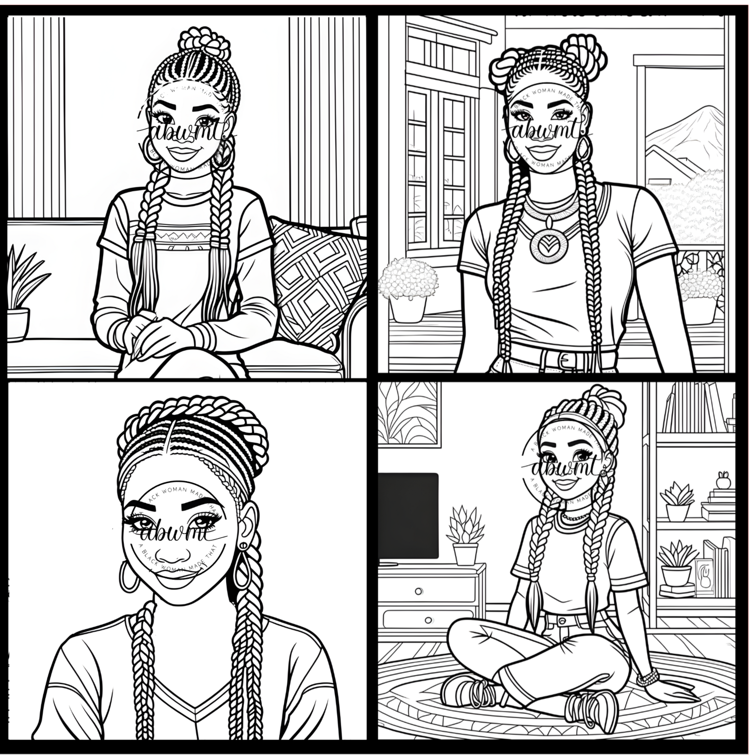 Image Bundles - 10 Braided Styles Themed Coloring Sheets