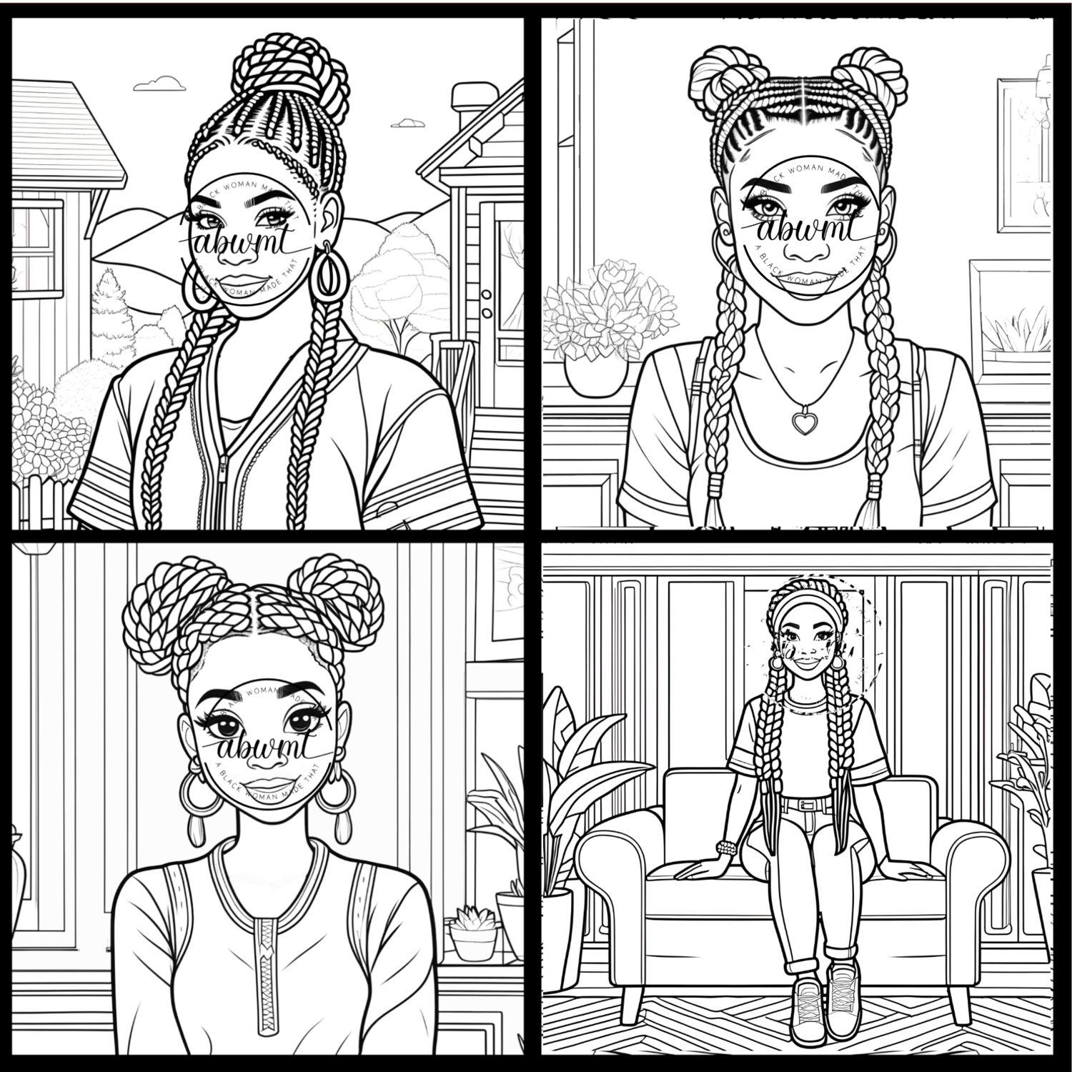 Image Bundles - 9 Braided Styles Themed Coloring Sheets