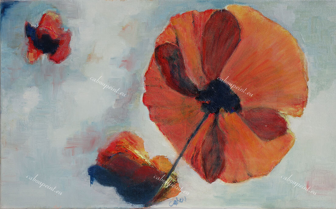 Coquelicots   huile sur toile de lin  61 x 38