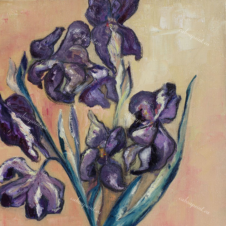 Iris bouquet   huile sur toile lin  40 x 40