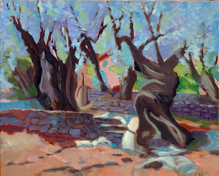 Oliviers en fleurs   huile sur toile  41 x 33