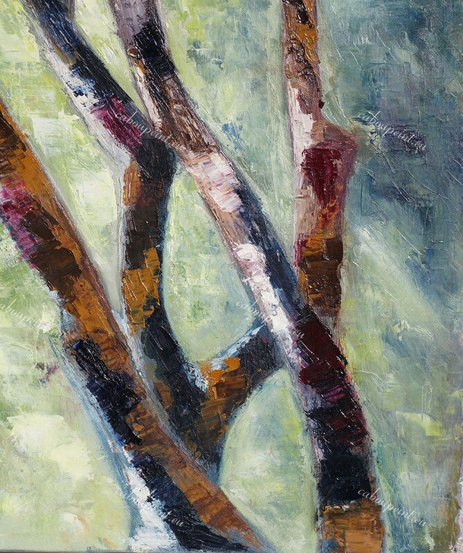 Troncs en lumière   huile sur toile  46 x 55