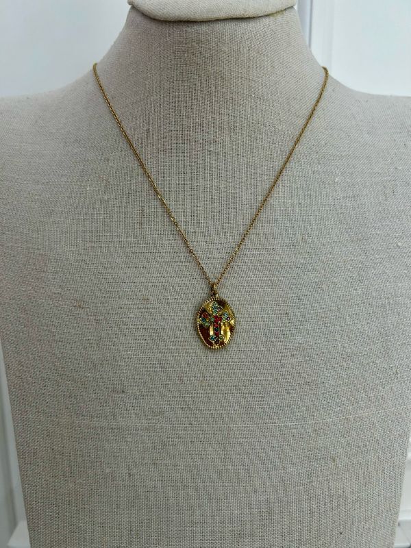 Collar acero medalla cruz