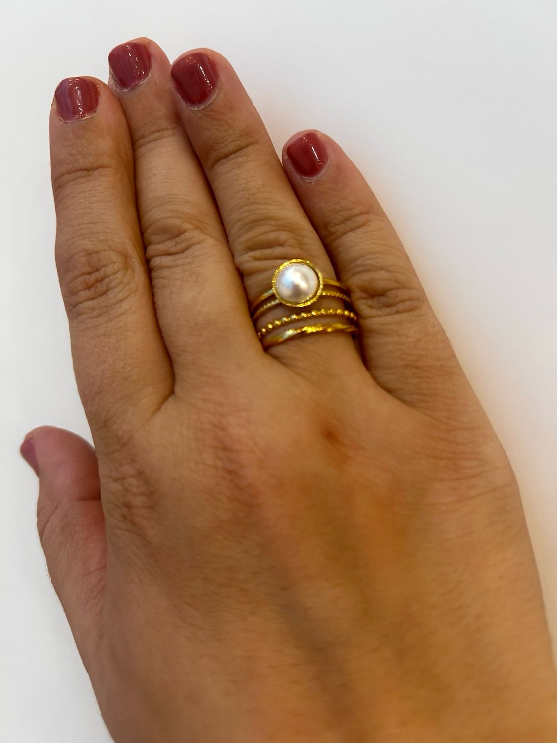 Anillo acero triple perla