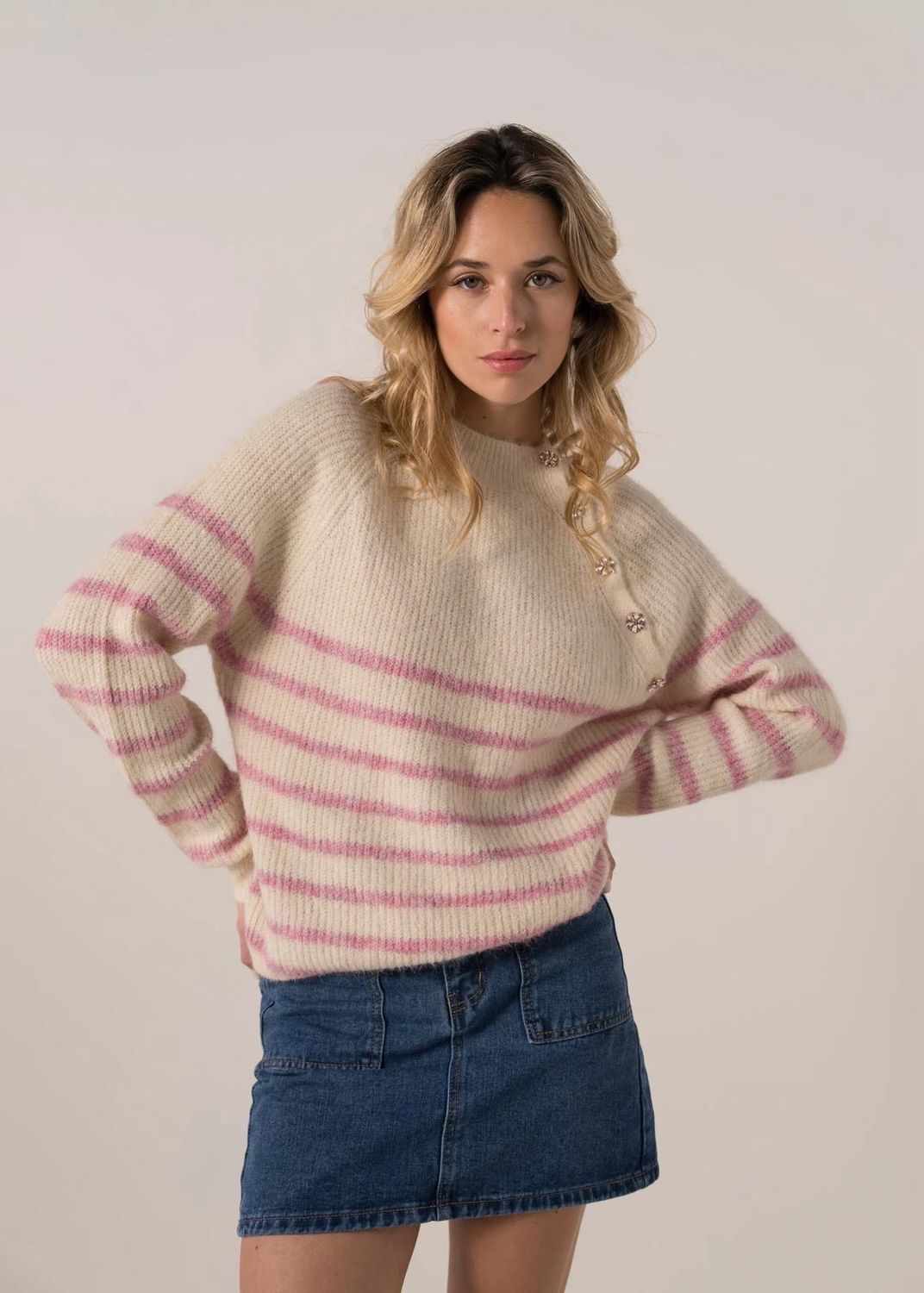 Jersey raya botón joya