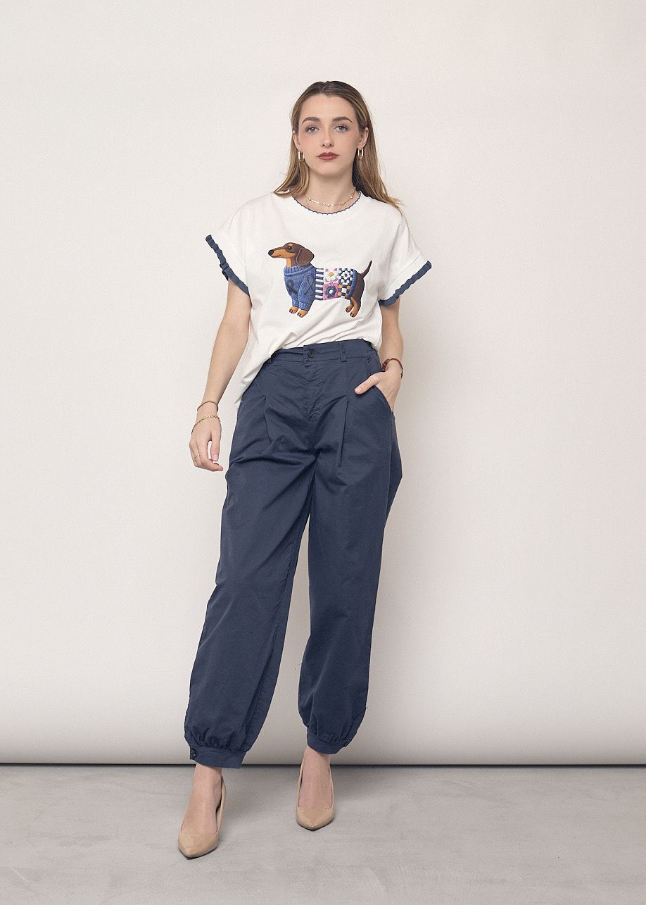 Camiseta teckel volantes marino