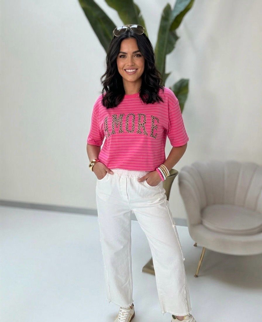 Camiseta amore flúor rosa