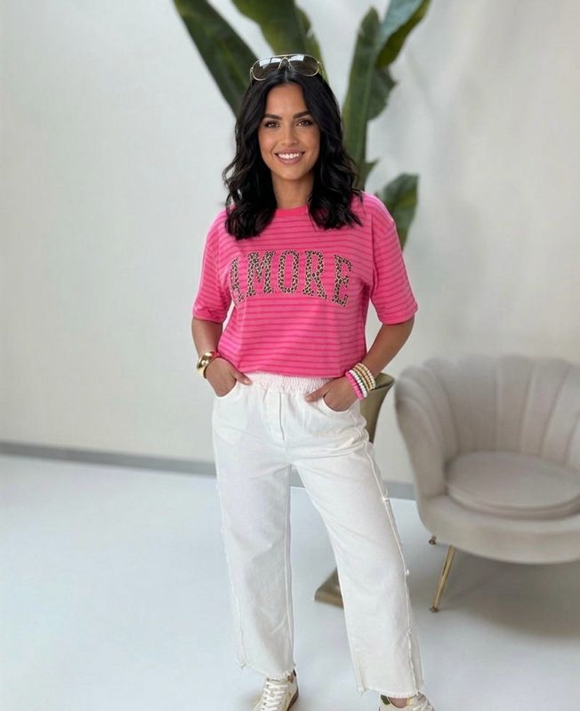 Camiseta amore flúor rosa