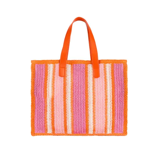 BORSA SHOPPER A RIGHE FUCSIA E ROSA