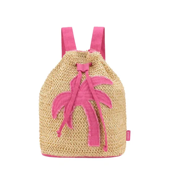Zaino in Paglia Naturale con Palma Fucsia