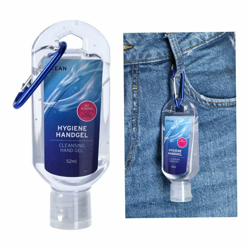 10 Stück Hygiene Handgel mit Karabiner, 52ml