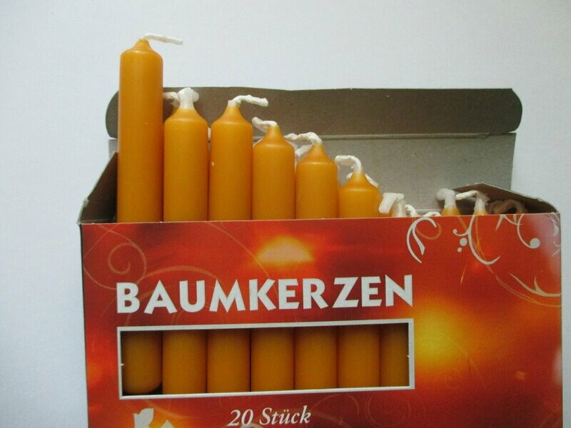 20 Stück Baumkerzen 100/12mm. Farbe: bernstein