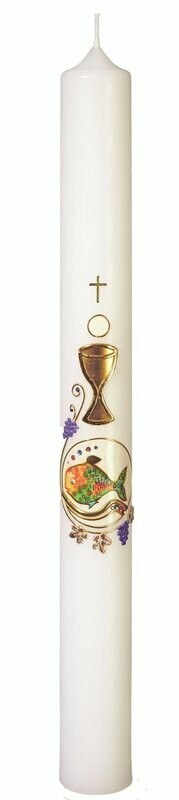 Kommunionkerze Größe: 400 x 40mm "Kelch Fisch Traube"