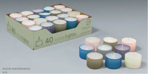 80er Pack Teelichter Colorlights Pastell. Ø 38 mm, Brenndauer 8 Std.