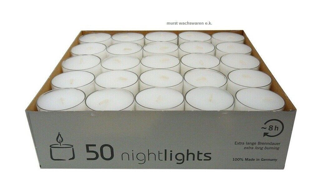 Teelichte Nightlights lange Brenndauer, 50 Stück farblos