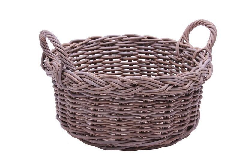 Korbschale Rattangeflecht mit Henkel rund braun. 48cm-Korb