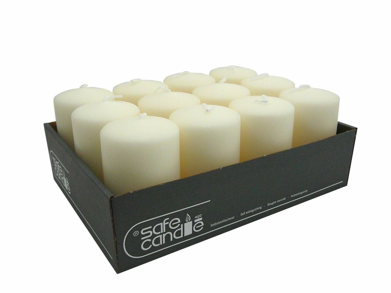 12 Stück SafeCandle-Stumpenkerzen 100/60mm Farbe: weiss